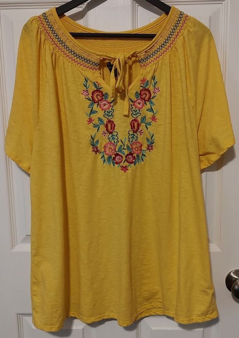 Lane Bryant Yellow Embroidered Peasant Blouse Top Plus Size 14/16 Boho